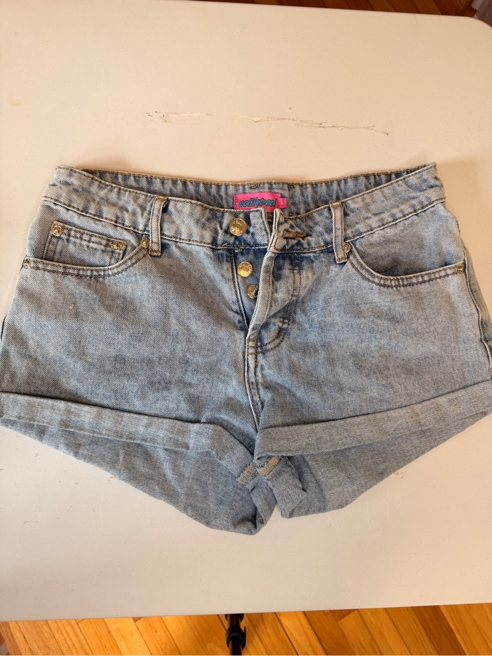 Edikted Light Wash Denim Roll-Hem Shorts